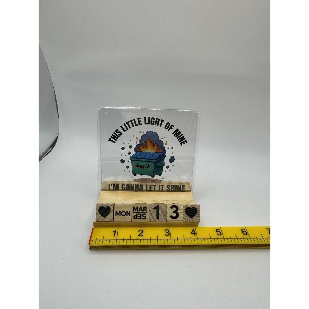 Dumpster Fire Desk Calendar Wood Block Perpetual Acrylic Funny Coworker Gift‎